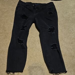 Blue Spice Black Distressed Cropped Jeans